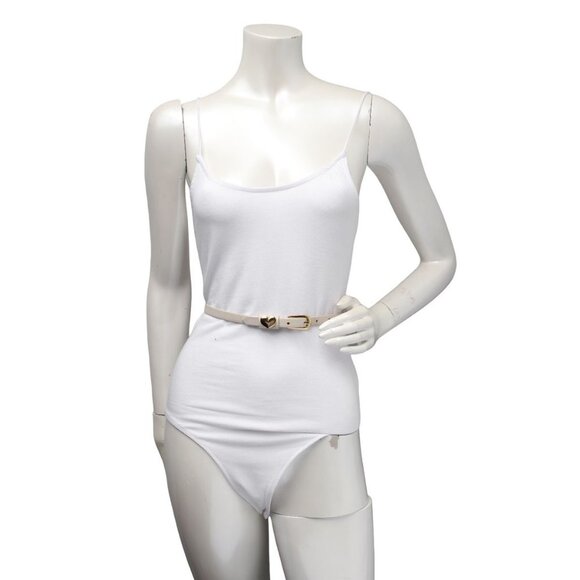 Vintage Beverly Hamburg Skinny Leather Belt  Gold Heart Beige Made in Canada - Picture 7 of 14